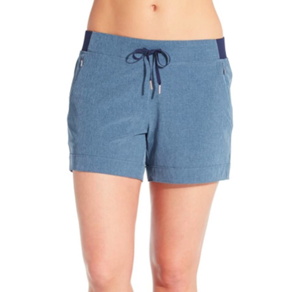 Calia Anywhere cuff shorts blue zipper pockets